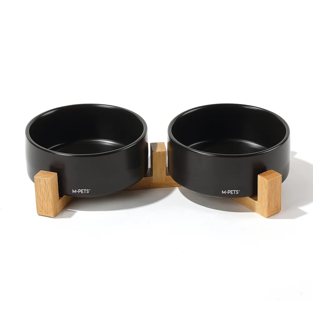M-PETS OPERA Ceramic Bowls with Bamboo Stand Black 2x350ml