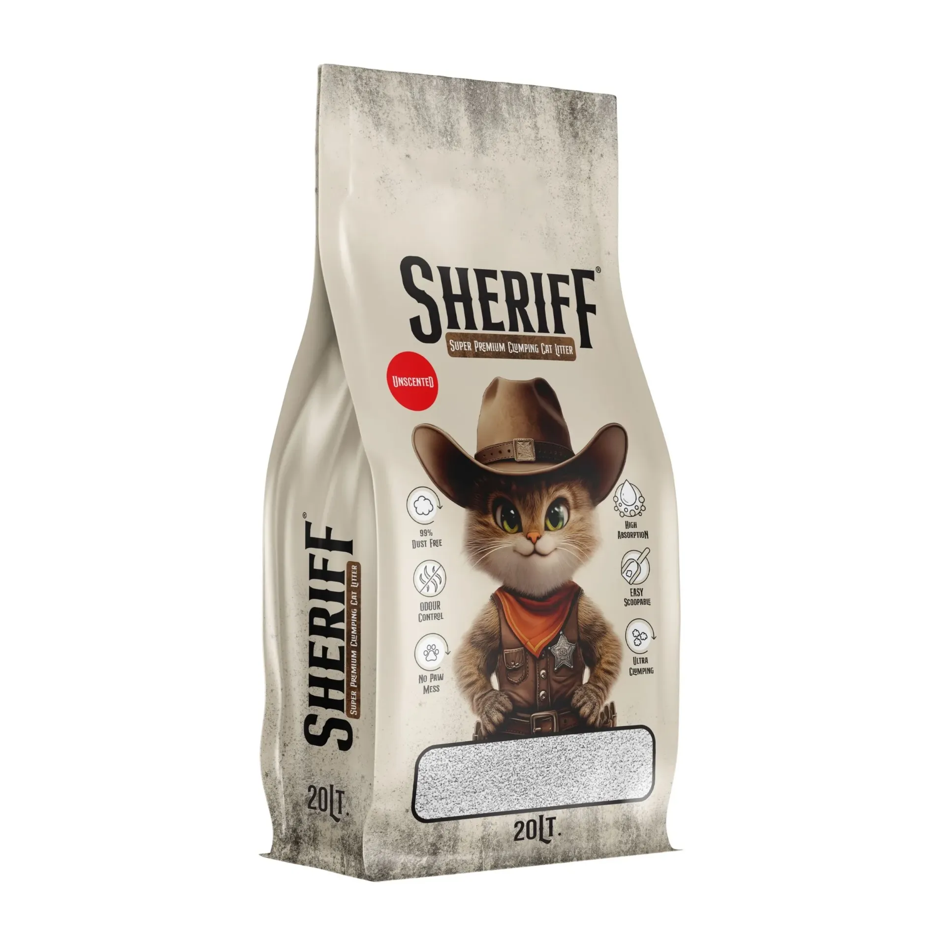 Sheriff White Bentonite Clumping Cat Litter – Baby Powder – 20L