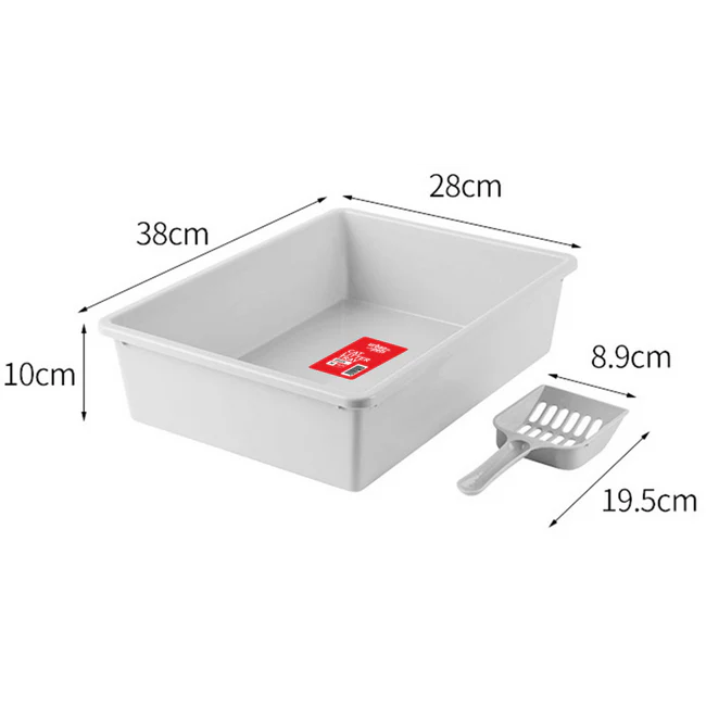 Cat Litter Tray with Scoop White, Medium, 38 x 28 x 10 cm